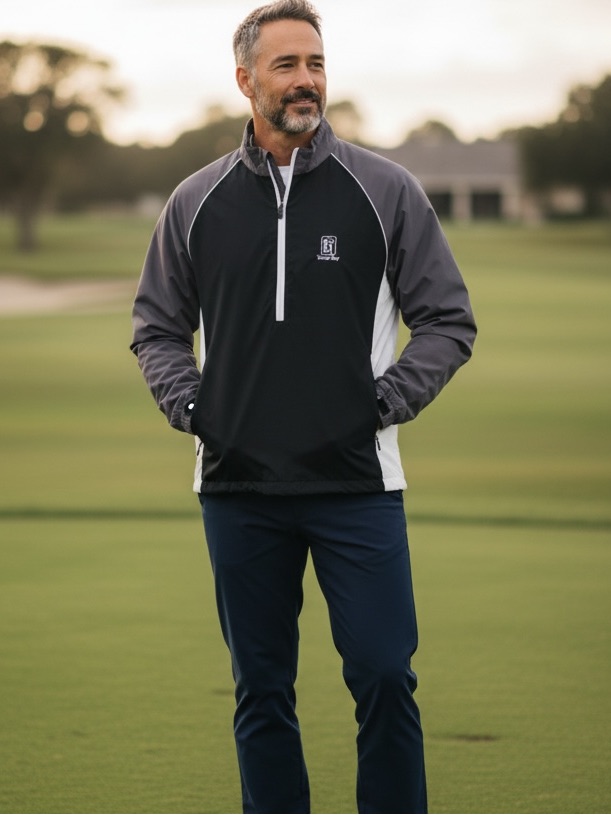 Footjoy Black White Golf Rain 1/2 Zip Jacket Windbreaker Wind Shirt Men’s Size M